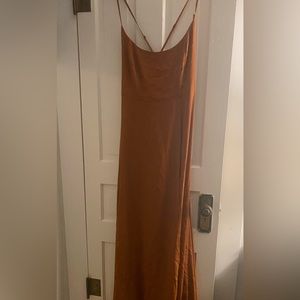 Burnt Orange Split Thigh Cami Dress, SHEIN dress, crisscross backless.